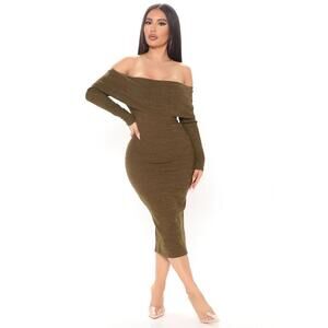 Show Up Sweater Midi Dress - Olive